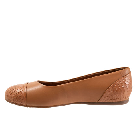 Softwalk Sonoma Cap Toe S1907-256 Womens Brown Leather Ballet Flats Shoes