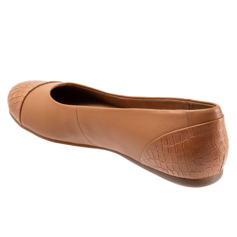 Softwalk Sonoma Cap Toe S1907-256 Womens Brown Leather Ballet Flats Shoes