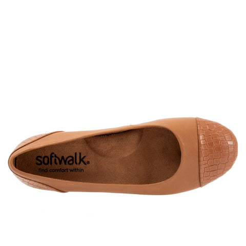 Softwalk Sonoma Cap Toe S1907-256 Womens Brown Leather Ballet Flats Shoes