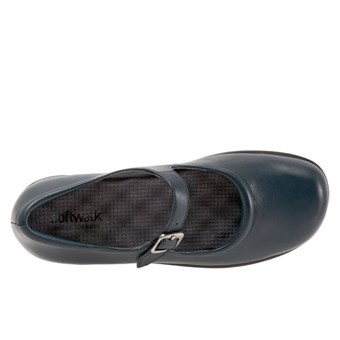 Softwalk Jupiter S1948-489 Womens Blue Leather Mary Jane Flats Shoes