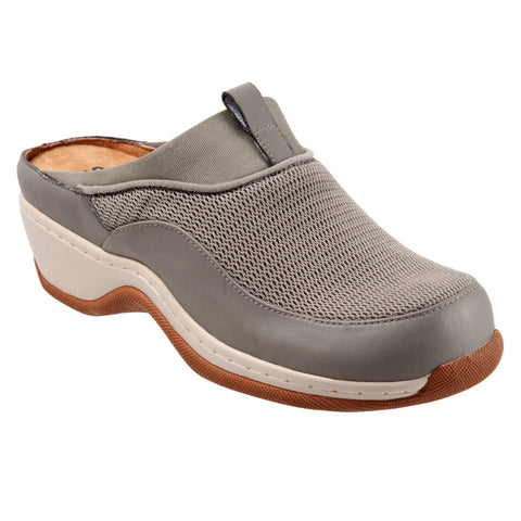 Softwalk Aberdeen S2100-102 Womens Gray Leather Slip On Clog Flats Shoes