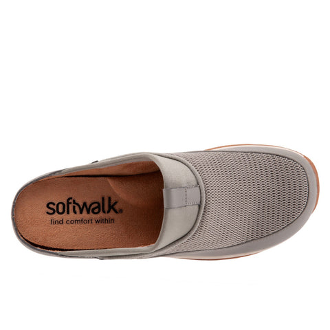 Softwalk Aberdeen S2100-102 Womens Gray Leather Slip On Clog Flats Shoes