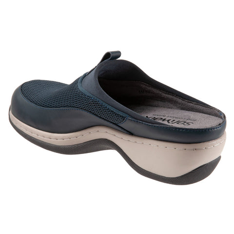 Softwalk Aberdeen S2100-400 Womens Blue Leather Slip On Clog Flats Shoes