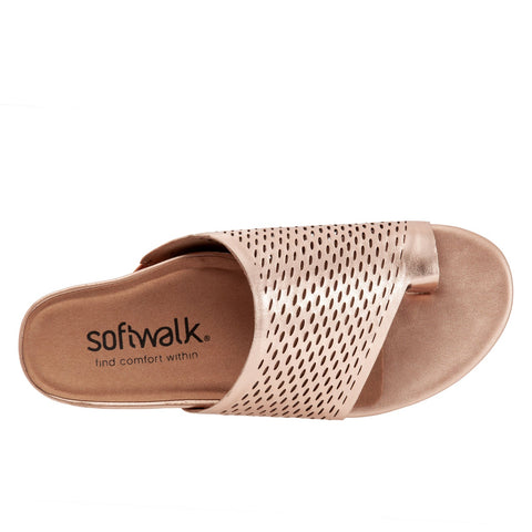 Softwalk Corsica II S2113-789 Womens Gold Wide Leather Slides Sandals Shoes