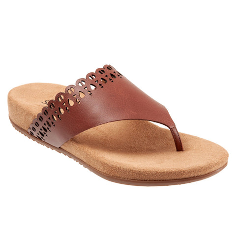 Softwalk Bethany S2203-236 Womens Brown Leather Slip On Thong Sandals Shoes