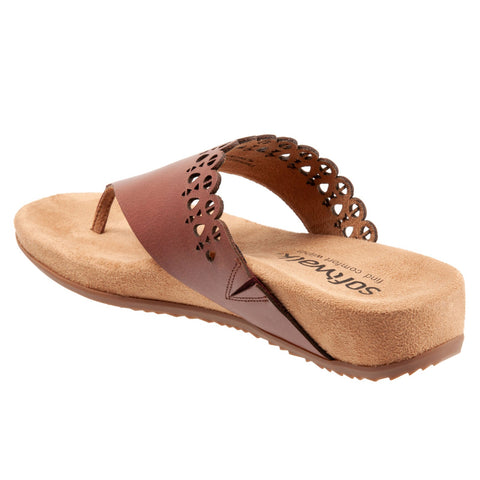 Softwalk Bethany S2203-236 Womens Brown Leather Slip On Thong Sandals Shoes