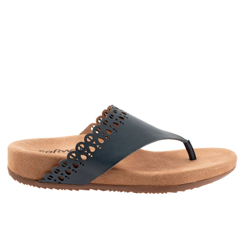 Softwalk Bethany S2203-400 Womens Blue Leather Flip-Flops Sandals Shoes