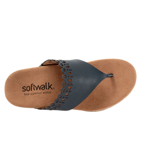 Softwalk Bethany S2203-400 Womens Blue Leather Flip-Flops Sandals Shoes