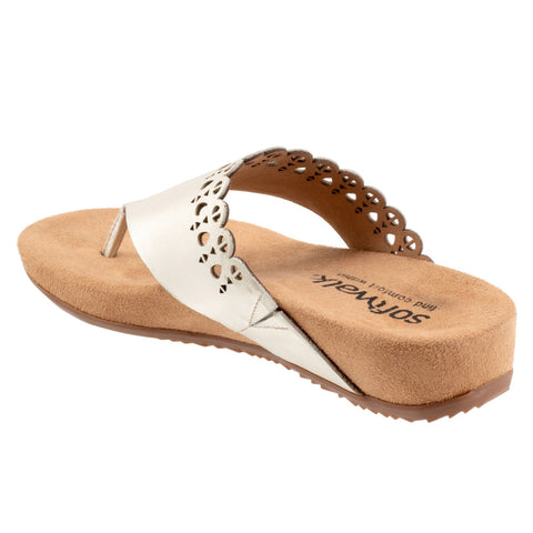 Softwalk Bethany S2203-731 Womens Silver Narrow Leather Thong Sandals Shoes