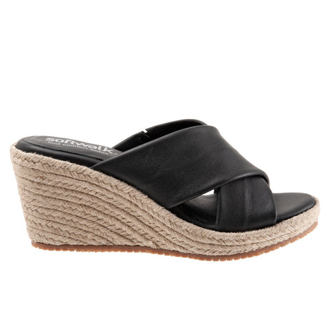 Softwalk Halsey S2206-001 Womens Black Narrow Leather Wedges Sandals Shoes