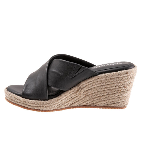 Softwalk Halsey S2206-001 Womens Black Narrow Leather Wedges Sandals Shoes