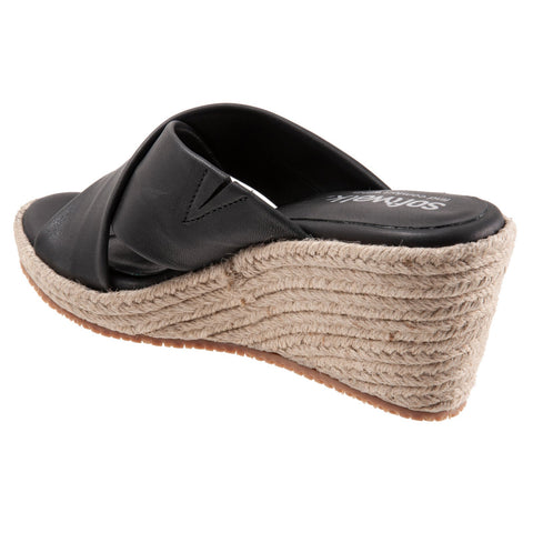 Softwalk Halsey S2206-001 Womens Black Narrow Leather Wedges Sandals Shoes