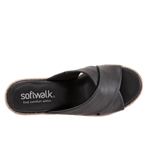 Softwalk Halsey S2206-001 Womens Black Narrow Leather Wedges Sandals Shoes