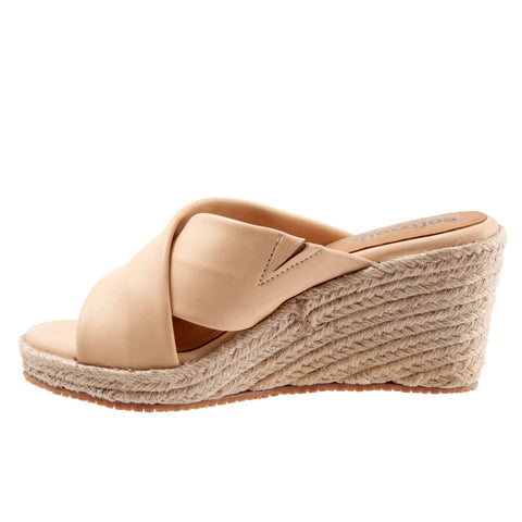 Softwalk Halsey S2206-131 Womens Brown Leather Slip On Wedges Sandals Shoes