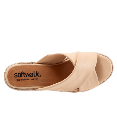 Softwalk Halsey S2206-131 Womens Brown Leather Slip On Wedges Sandals Shoes