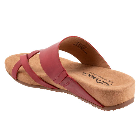 Softwalk Blaine S2305-601 Womens Red Narrow Leather Slides Sandals Shoes