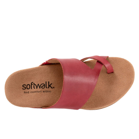 Softwalk Blaine S2305-601 Womens Red Wide Leather Slides Sandals Shoes