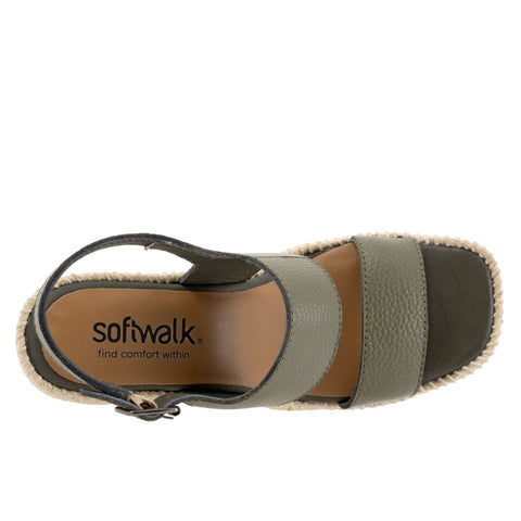 Softwalk Hartley S2309-341 Womens Green Wide Leather Wedges Sandals Shoes