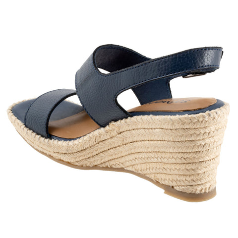 Softwalk Hartley S2309-400 Womens Blue Leather Wedges Sandals Shoes