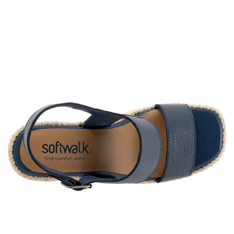 Softwalk Hartley S2309-400 Womens Blue Leather Wedges Sandals Shoes