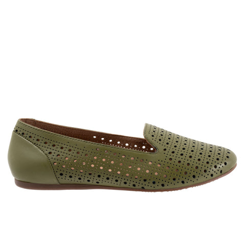 Softwalk Shelby Perf S2317-341 Womens Green Leather Slip On Loafer Flats Shoes