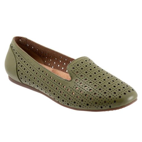 Softwalk Shelby Perf S2317-341 Womens Green Leather Slip On Loafer Flats Shoes
