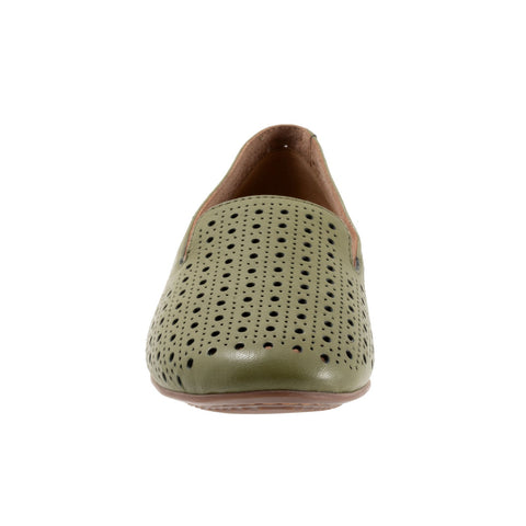 Softwalk Shelby Perf S2317-341 Womens Green Leather Slip On Loafer Flats Shoes