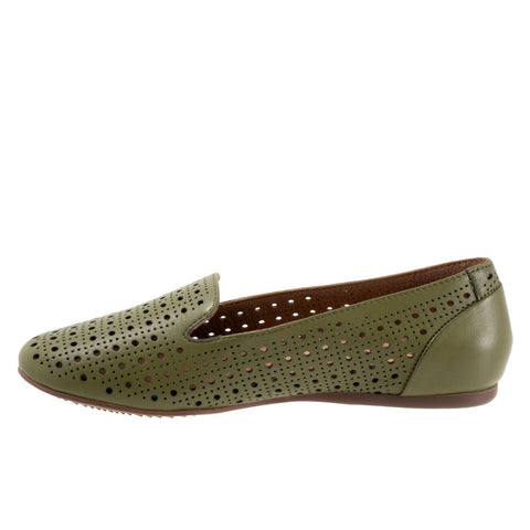 Softwalk Shelby Perf S2317-341 Womens Green Leather Slip On Loafer Flats Shoes