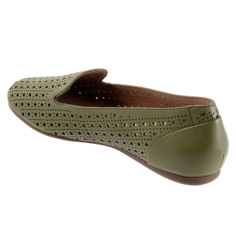 Softwalk Shelby Perf S2317-341 Womens Green Leather Slip On Loafer Flats Shoes