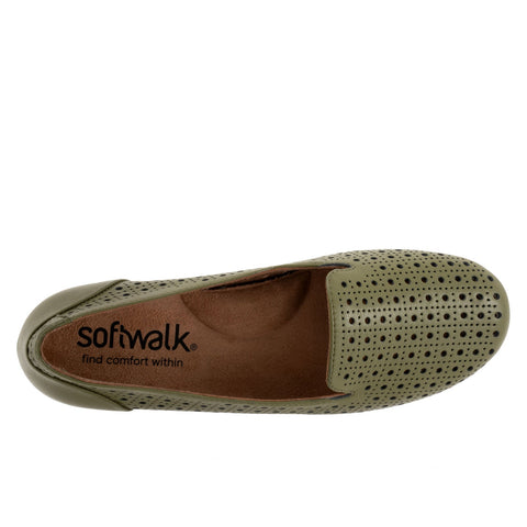 Softwalk Shelby Perf S2317-341 Womens Green Leather Slip On Loafer Flats Shoes