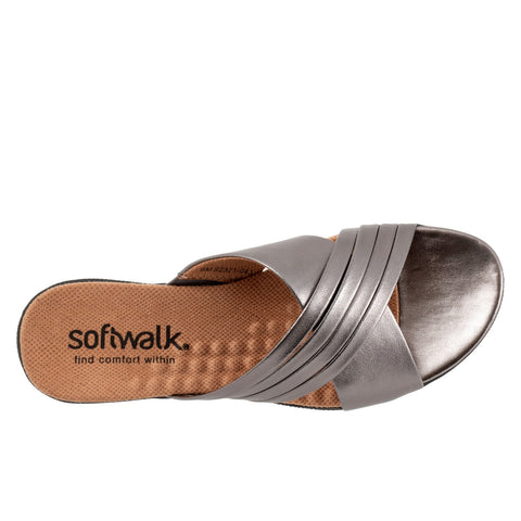 SoftWalk Tillman 5.0 S2321-043 Womens Sliver Leather Slides Sandals Shoes