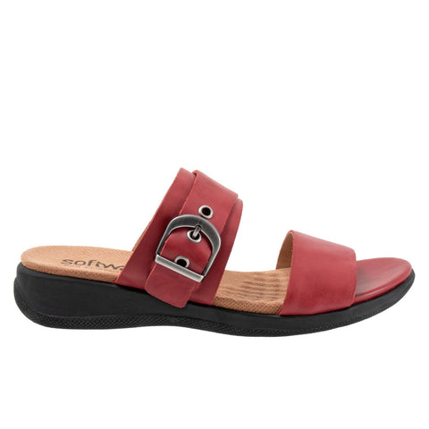 Softwalk Toki S2322-601 Womens Red Leather Slip On Slides Sandals Shoes