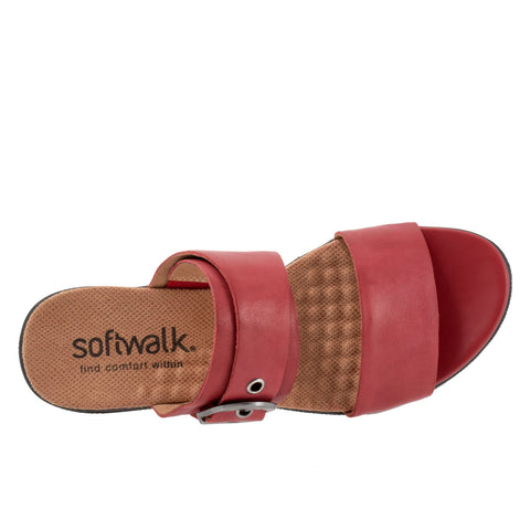 Softwalk Toki S2322-601 Womens Red Leather Slip On Slides Sandals Shoes
