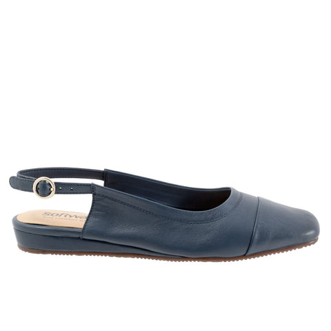Softwalk Vittoria S2323-400 Womens Blue Leather Slingback Flats Shoes