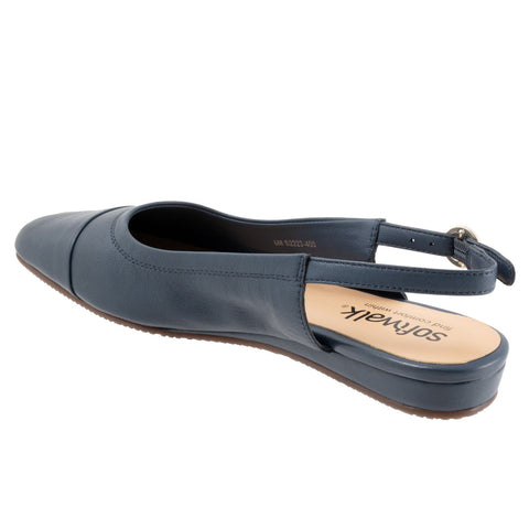 Softwalk Vittoria S2323-400 Womens Blue Wide Leather Slingback Flats Shoes