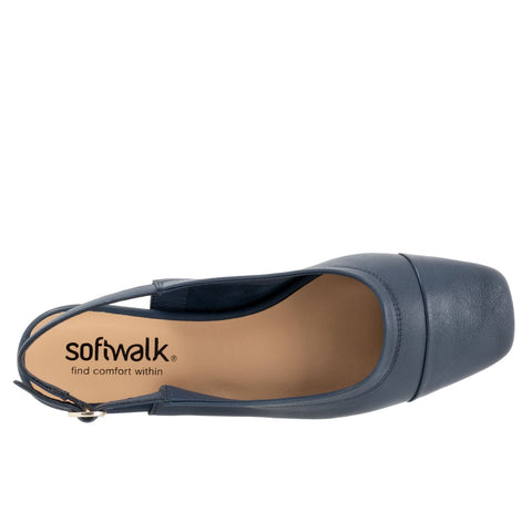 Softwalk Vittoria S2323-400 Womens Blue Leather Slingback Flats Shoes
