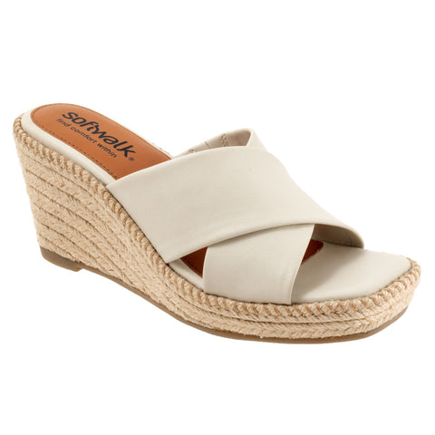 Softwalk Hastings S2324-131 Womens Beige Wide Leather Wedges Sandals Shoes