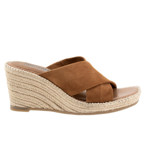 Softwalk Hastings S2324-258 Womens Brown Suede Slip On Wedges Sandals Shoes