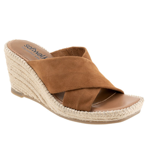 Softwalk Hastings S2324-258 Womens Brown Suede Slip On Wedges Sandals Shoes