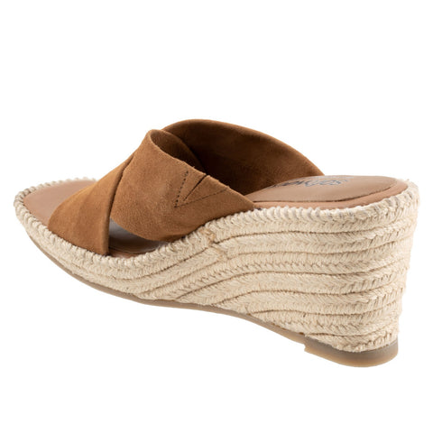 Softwalk Hastings S2324-258 Womens Brown Suede Slip On Wedges Sandals Shoes