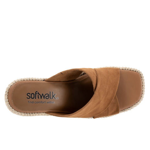 Softwalk Hastings S2324-258 Womens Brown Suede Slip On Wedges Sandals Shoes