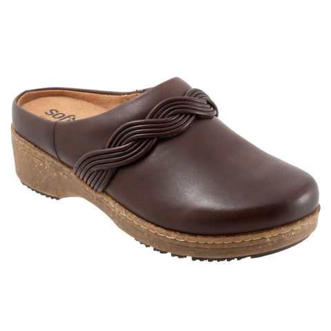 Softwalk Arvada Twist S2353-200 Womens Brown Leather Clog Flats Shoes