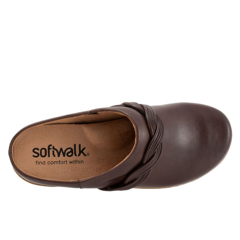 Softwalk Arvada Twist S2353-200 Womens Brown Leather Clog Flats Shoes