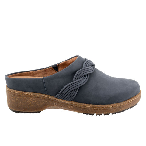 Softwalk Arvada Twist S2353-483 Womens Blue Wide Nubuck Clog Flats Shoes