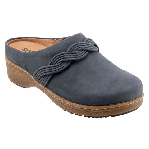 Softwalk Arvada Twist S2353-483 Womens Blue Wide Nubuck Clog Flats Shoes