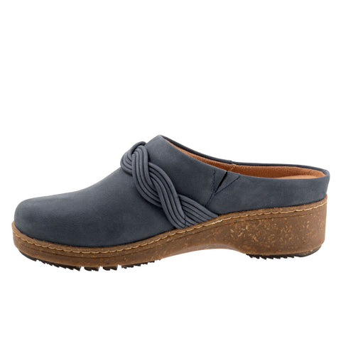 Softwalk Arvada Twist S2353-483 Womens Blue Wide Nubuck Clog Flats Shoes