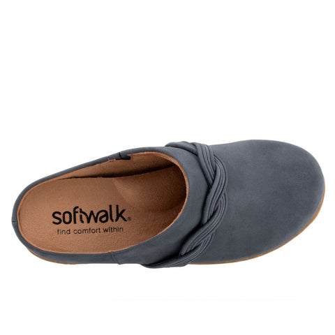 Softwalk Arvada Twist S2353-483 Womens Blue Nubuck Slip On Clog Flats Shoes