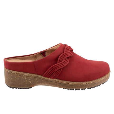 Softwalk Arvada Twist S2353-604 Womens Red Nubuck Slip On Clog Flats Shoes