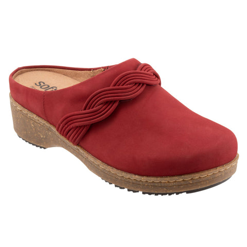 Softwalk Arvada Twist S2353-604 Womens Red Nubuck Slip On Clog Flats Shoes