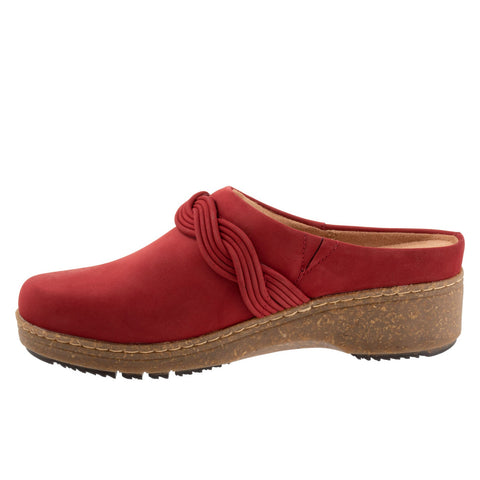 Softwalk Arvada Twist S2353-604 Womens Red Nubuck Slip On Clog Flats Shoes